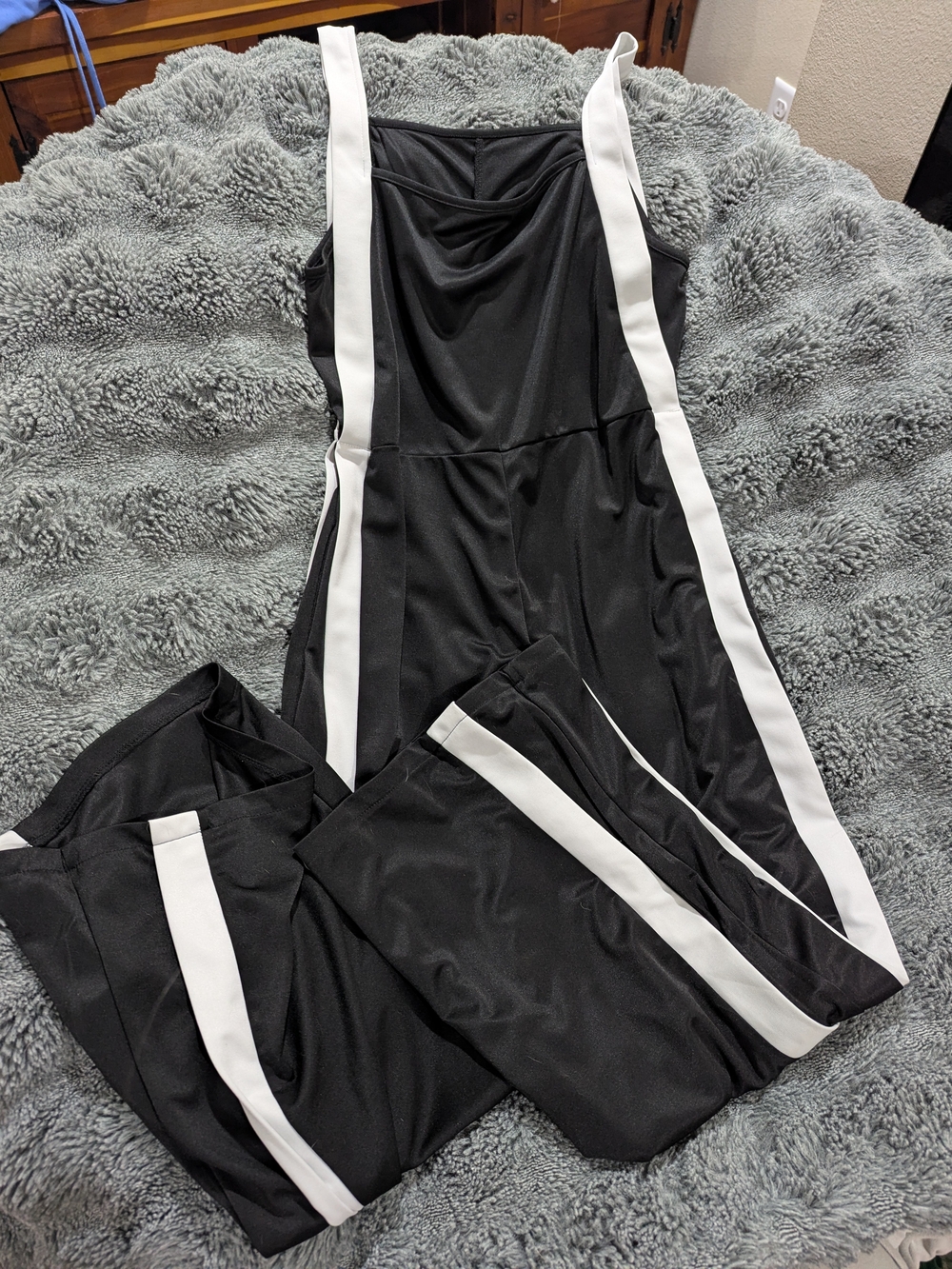 Black Jumpsuit with White Side Stripes - Sleek Women's Jumpsuit Size L